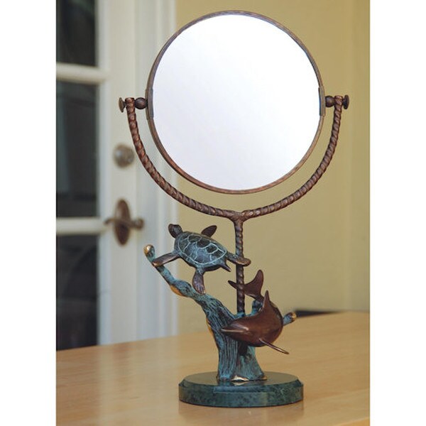 Dolphin and Turtle Mirror Sculpture Vanity Sculptural Oceanic Reeds